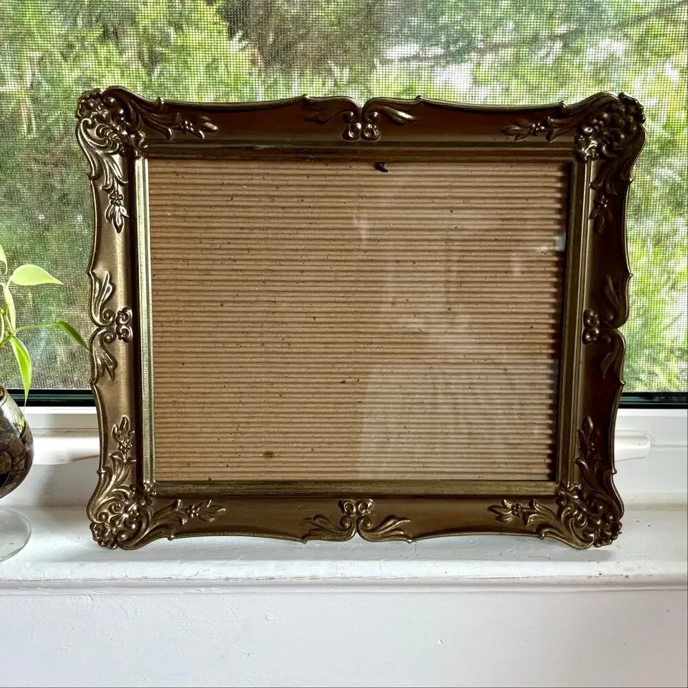 Vintage Ornate Gold Tone Metal 8x10 Frame with Red Velvet Back